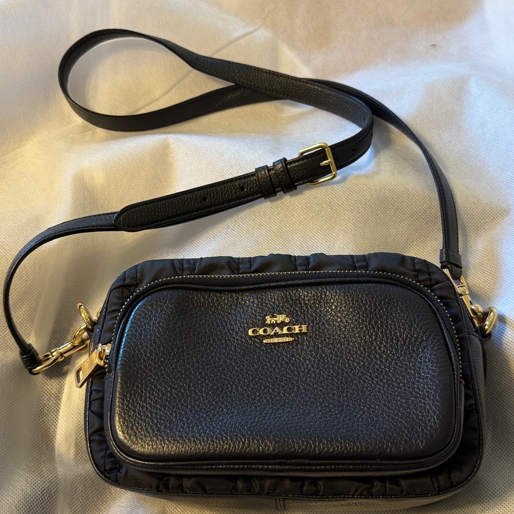 Coach Dark Blue Crossbody Bag with Gold Accents
